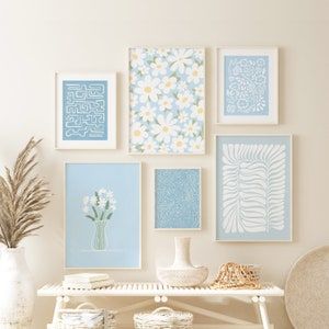 Sky Blue Wall Art Set Of 6 Boho Prints Digital Download – Etsy In Soft Blue Wall Art (View 1 of 15)