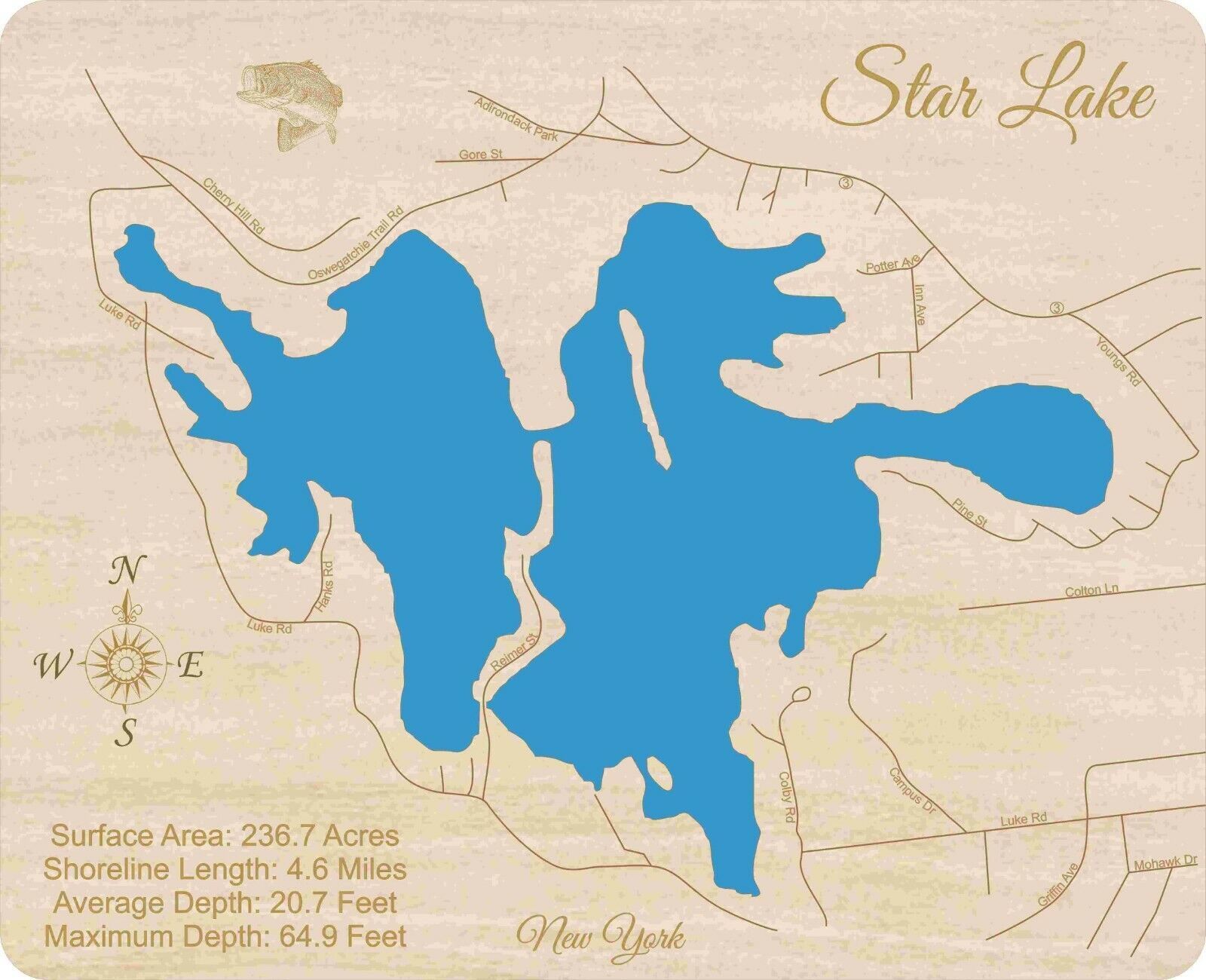 Star Lake, New York – Laser Cut Wood Map | Wall Art | Made To Order | Ebay Regarding Star Lake Wall Art (View 12 of 15)