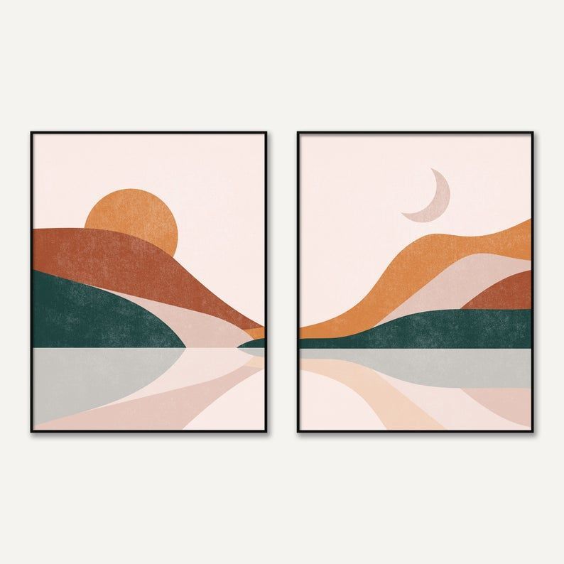 Sun And Moon Abstract Landscape Boho Desert Sunset – Etsy | Printable  Posters Wall Art, Abstract, Diy Canvas Art Pertaining To Sun Abstraction Wall Art (View 1 of 15)