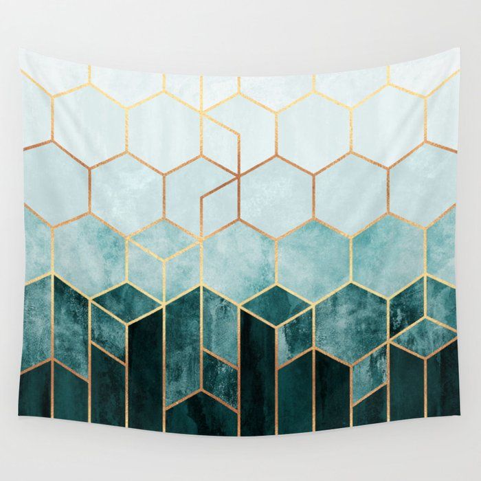 Teal Hexagons Wall Tapestryelisabeth Fredriksson | Society6 Inside Teal Hexagons Wall Art (View 5 of 15)