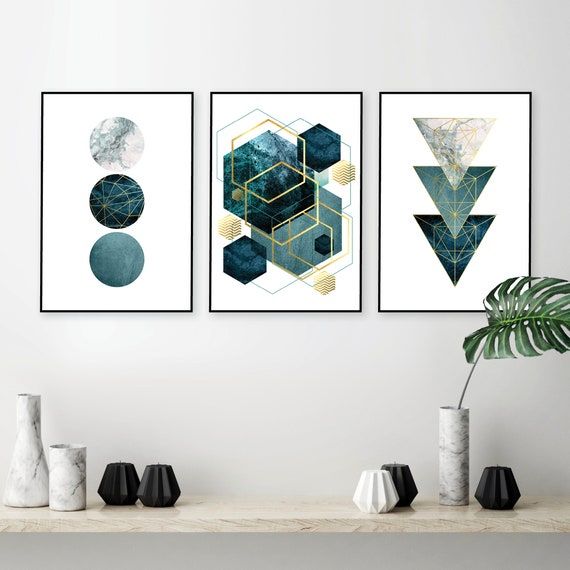 Teal Wall Art Digital Download Abstract Geometric Art – Etsy Pertaining To Teal Hexagons Wall Art (View 4 of 15)