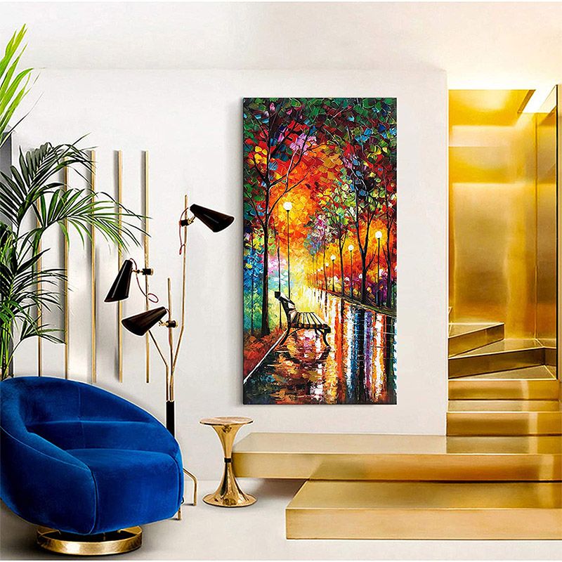 The Chair Sit Quietly On Street At Night Peaceful Vertical Wall Art – Cp  Canvas Painting Online Regarding Night Wall Art (View 14 of 15)