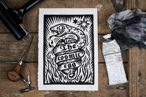 The Cosmic Egg Handmade Linocut Print Alchemy Occult Art – Etsy Canada In Cosmic Egg Wall Art (View 13 of 15)