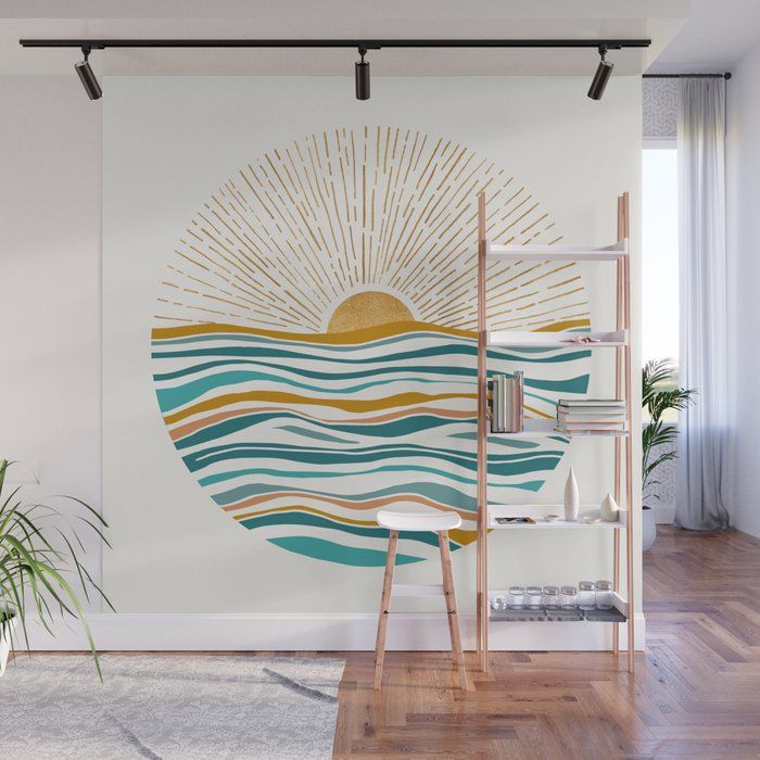 The Sun And The Sea – Gold And Teal Wall Muralmodern Tropical | Society6 With Regard To Gold And Teal Wood Wall Art (View 4 of 15)