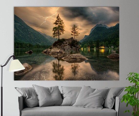 Thunderstorm Over Mountain Lake Canvas Print Storm Wall Art – Etsy France Within Mountain Lake Wall Art (View 3 of 15)