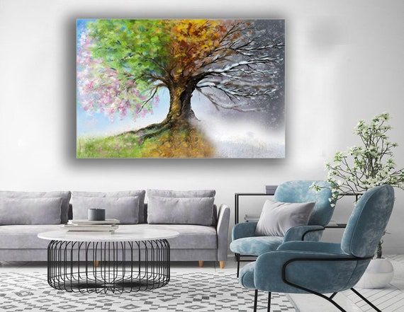 Tree Of Four 4 Seasons Spring Summer Autumn Winter Nature – Etsy For Spring Summer Wall Art (View 1 of 15)