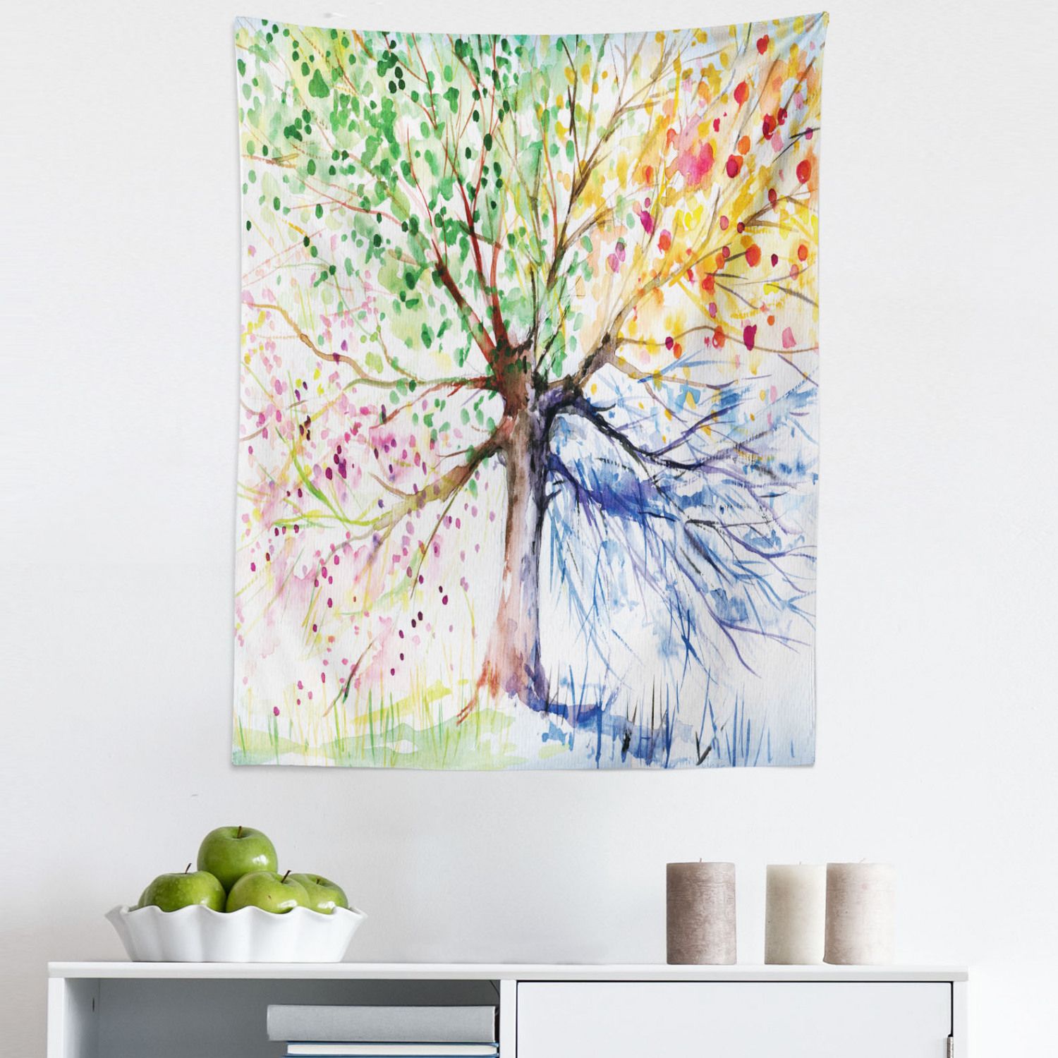 Tree Tapestry, Watercolor Nature Colorful Blooming Branches 4 Seasons  Themed Illustration Print, Fabric Wall Hanging Decor For Bedroom Living  Room Dorm, 5 Sizes, Multicolor,ambesonne – Walmart With Regard To Colorful Branching Wall Art (View 11 of 15)