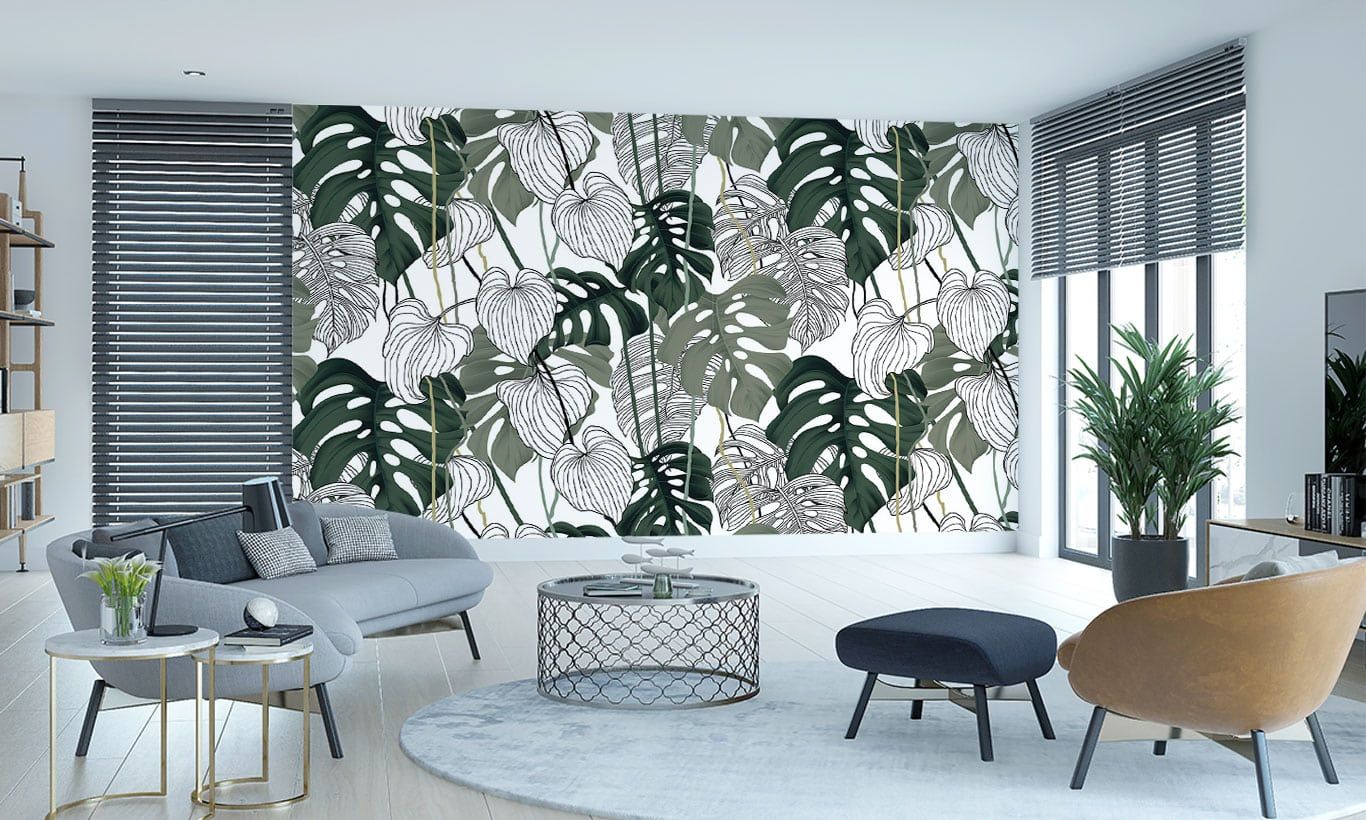Tropical Leaf Wall Paper Mural | Marmalade Art Within Tropical Leaves Wall Art (View 12 of 15)