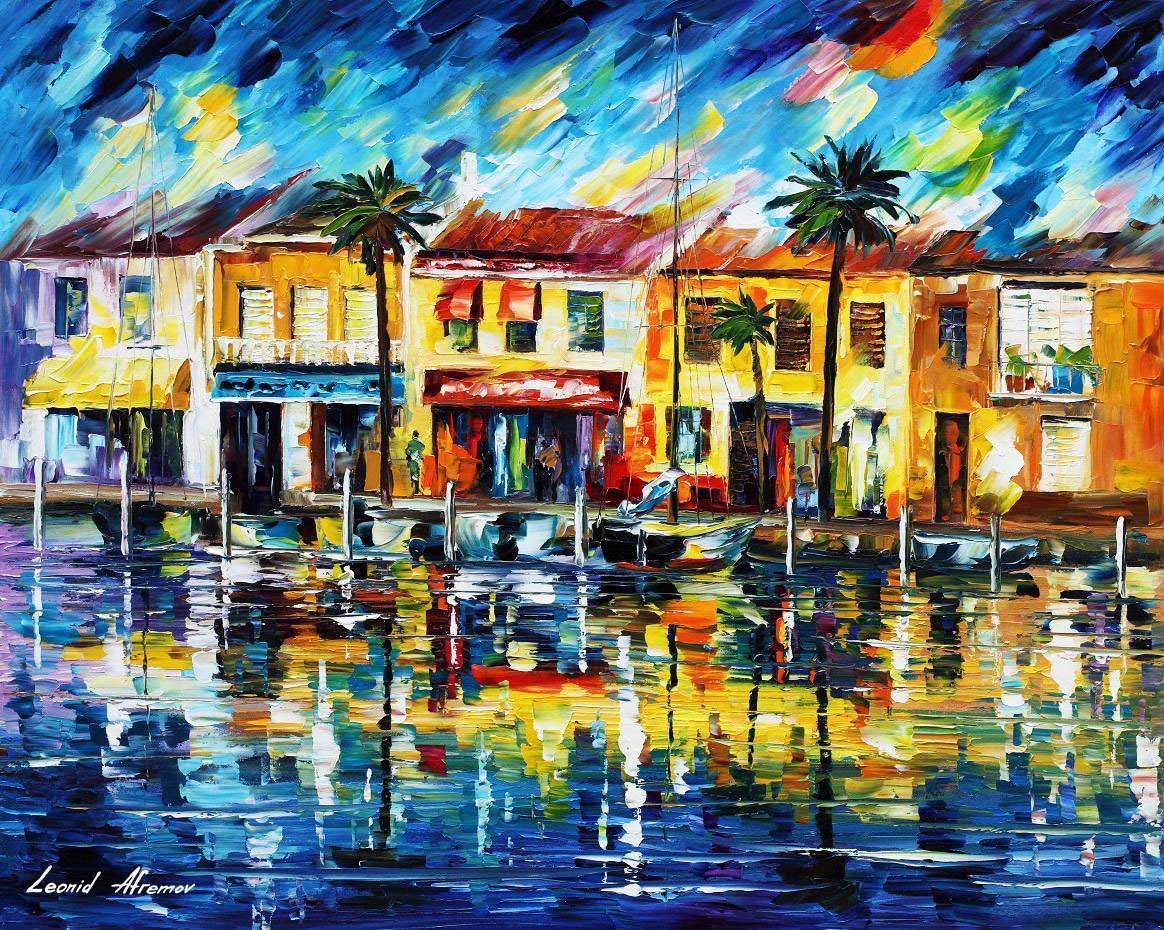 Tropical Night — Palette Knife Oil Painting On Canvasleonid Afremov –  Size 40"x30" Throughout Tropical Evening Wall Art (View 13 of 15)