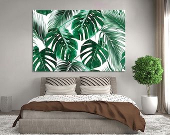 Tropical Palm Leaves Wall Art Palm Leaf Wall Art Canvas Print – Etsy Within Abstract Tropical Foliage Wall Art (View 4 of 15)