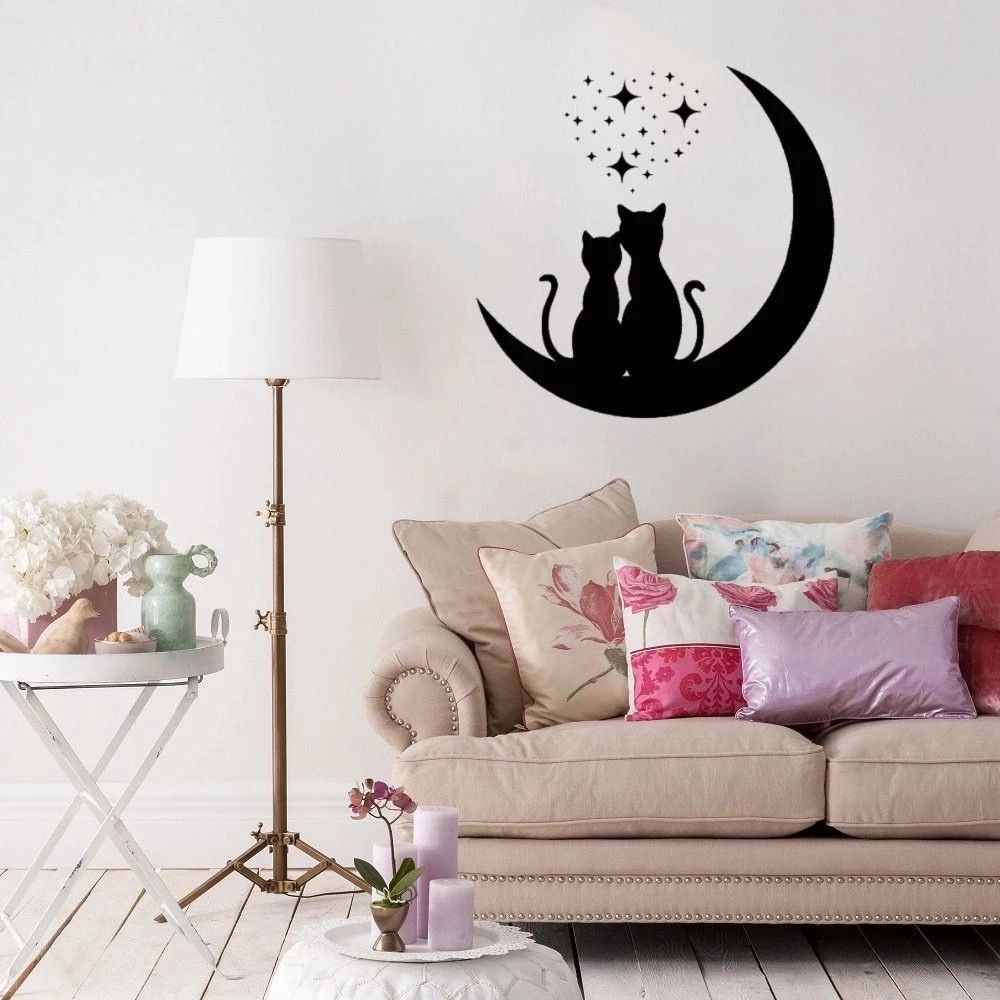 Two Cats In The Moon Wall Art Animals Sticker Cat Lover For Living Room And  Bedroom Wall Decoration A001078 – Wall Stickers – Aliexpress Inside The Moon Wall Art (View 10 of 15)
