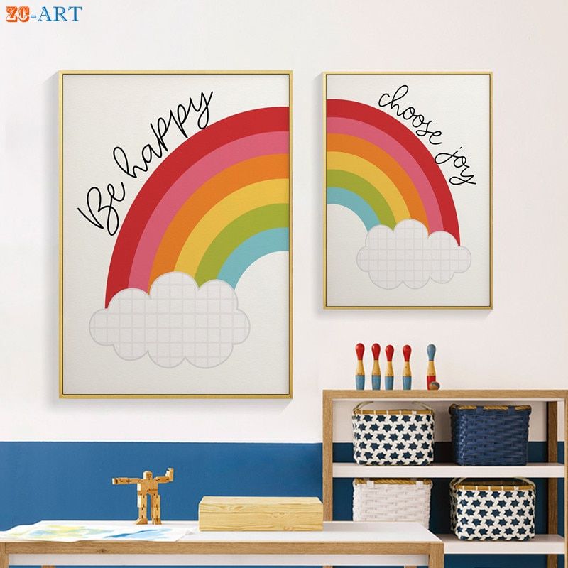Unisex Print Gender Neutral Canvas Painting Rainbow Poster Nursery Wall Art  Kids Bedroom Decorative Pictures Playroom Wall Decor – Painting &  Calligraphy – Aliexpress Within Rainbow Wall Art (View 6 of 15)