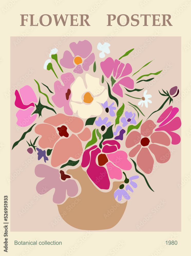 Vecteur Stock Abstract Flower Poster. Trendy Botanical Wall Arts With Floral  Design In Modern Colors. Modern Naive Groovy Funky Interior Decorations,  Paintings. Vector Contemporary Art Illustration (View 6 of 15)