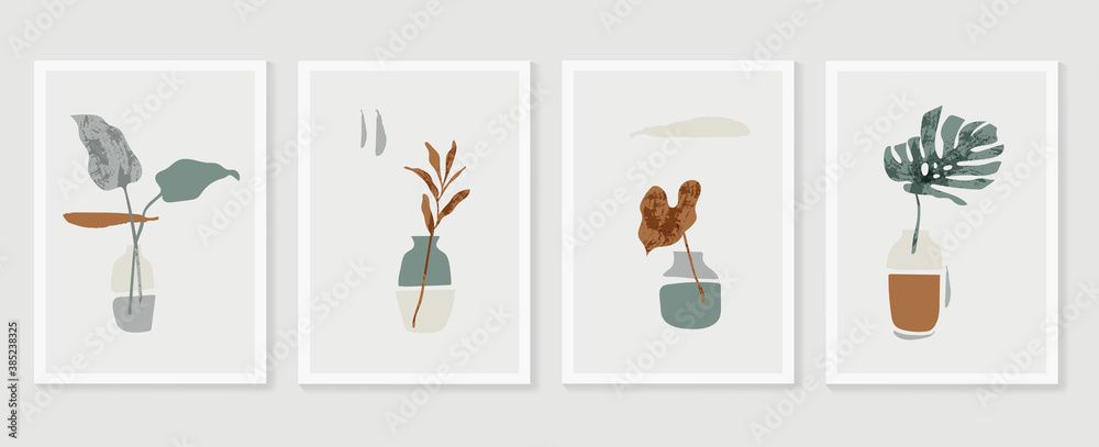 Vecteur Stock Botanical Monstera Wall Art Vector Set. Earth Tone Boho  Foliage Line Art Drawing With Abstract Shape. Abstract Plant Art Design For  Print, Cover, Wallpaper, Minimal And Natural Wall Art. (View 15 of 15)