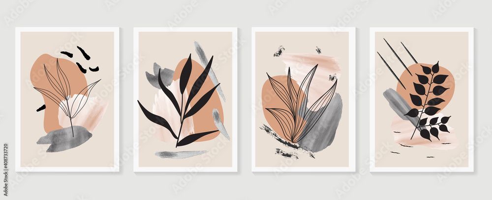 Vecteur Stock Botanical Watercolor Wall Art Vector Set. Earth Tone Boho  Foliage Line Art Drawing With Abstract Shape. Abstract Plant Art Design For Wall  Framed Prints, Canvas Prints, Poster, Home Decor (View 13 of 15)