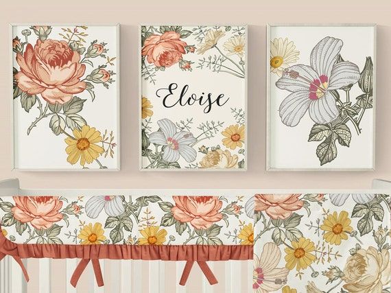 Vintage Floral Wall Art Baby Girl Nursery Decor Nursery Wall – Etsy Intended For Vintage Rust Wall Art (View 15 of 15)
