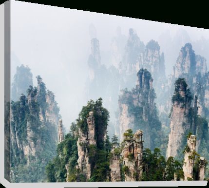 Wall Art Print Mxi27730: Mountain Spires Rising From Fog At Zhangjiajie  National Forest Park – Maximimages Wall Art For Mountains In The Fog Wall Art (View 9 of 15)