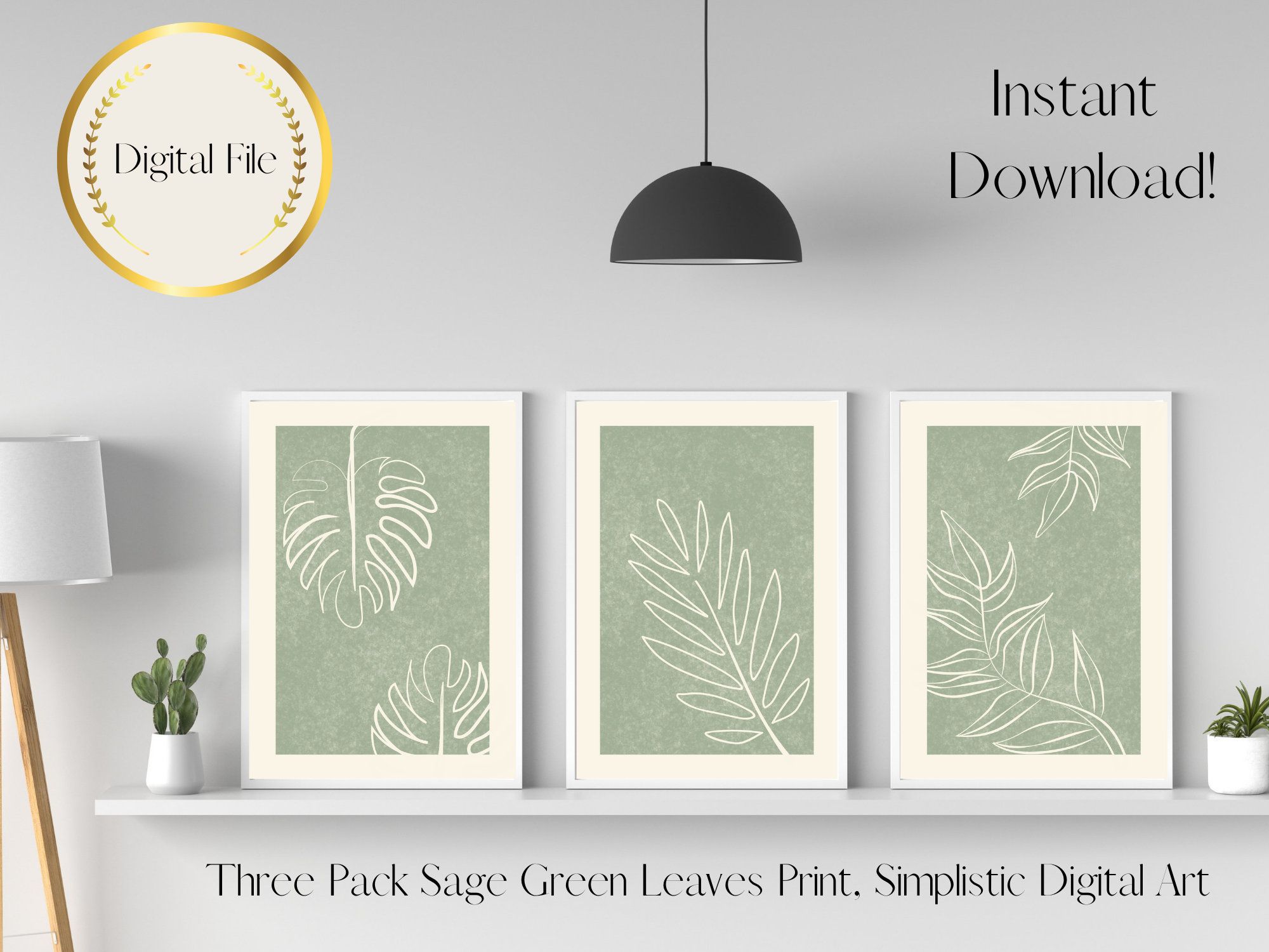Wall Art Sage Green Leaves X 3 Instant Download Home Decor – Etsy For Light Sage Wall Art (View 11 of 15)