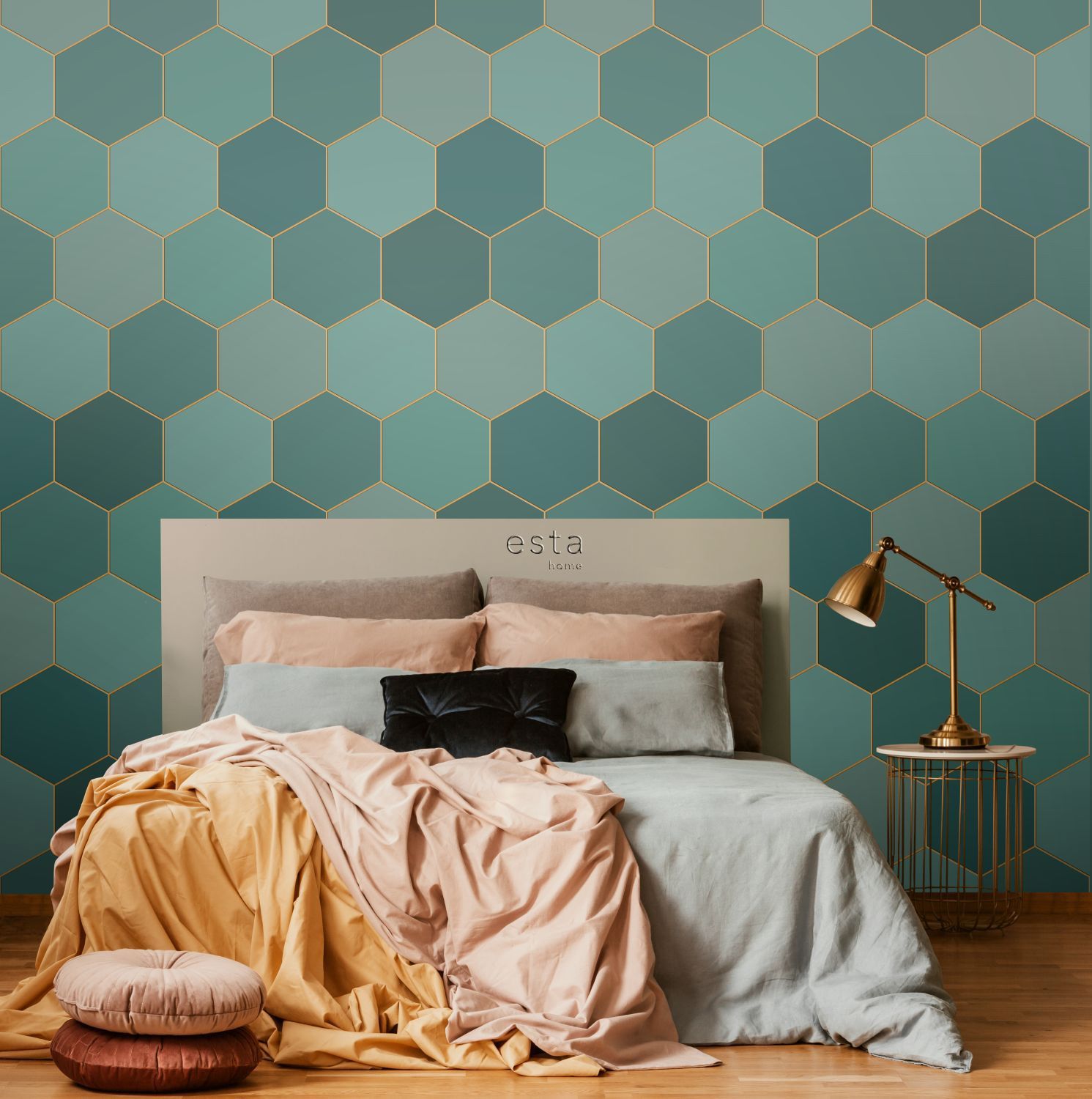 Wall Mural Hexagon Sea Green And Teal – Be Inspired Throughout Teal Hexagons Wall Art (View 12 of 15)