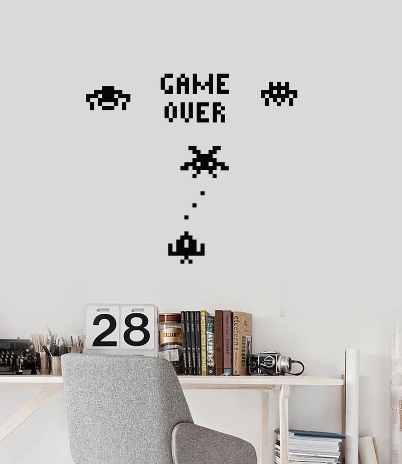 Wall Sticker Game Over Gamer Pixel Art Retro Video Game Mural Game Hall  Internet Cafe Fashion Removable Vinyl Wall Murals Home | Aliexpress Inside Games Wall Art (View 10 of 15)