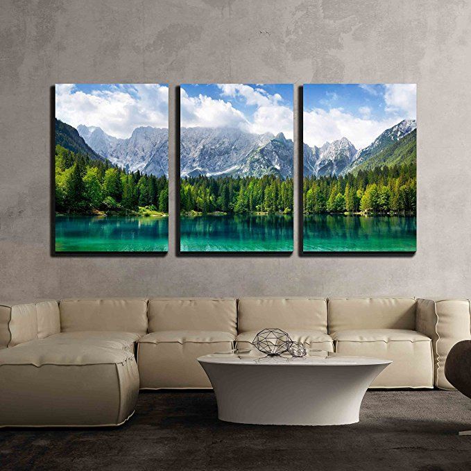 Wall26 – 3 Piece Canvas Wall Art – Beautiful Landscape With Turquoise Lake,  Forest And Mountains – Modern Home … | Wall Art Pictures, Wall Canvas, Mountain  Wall Art In Mountains And Hills Wall Art (View 9 of 15)
