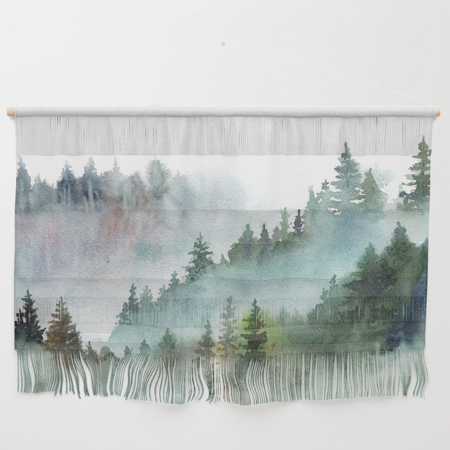Watercolor Pine Forest Mountains In The Fog Wall Hangingtaranealarts |  Society6 With Regard To Mountains In The Fog Wall Art (View 4 of 15)