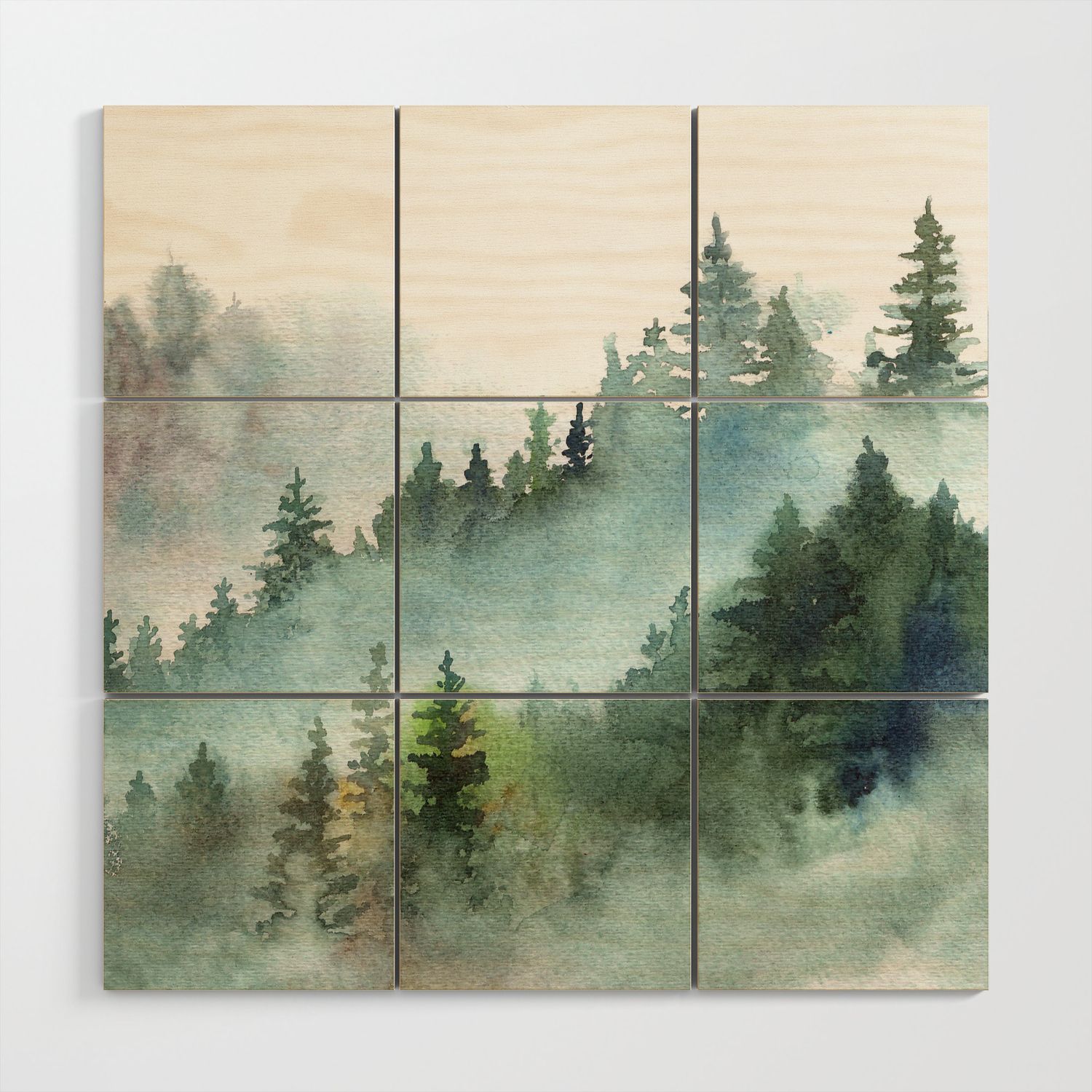 Watercolor Pine Forest Mountains In The Fog Wood Wall Arttaranealarts |  Society6 With Regard To Pine Forest Wall Art (View 8 of 15)