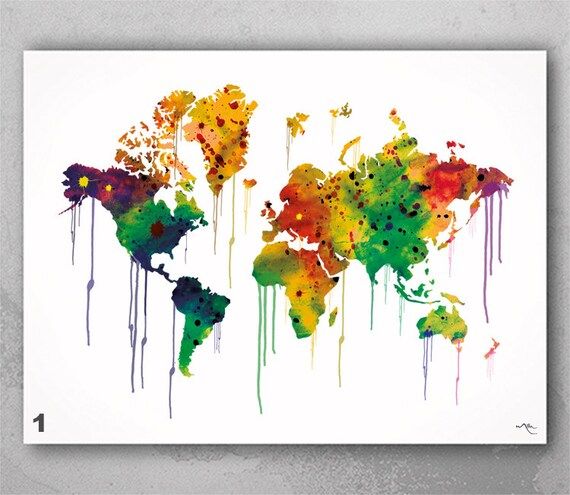 Watercolor World Map Print Wall Art Poster Wedding Gift Travel – Etsy Italia With Watercolor Wall Art (View 2 of 15)