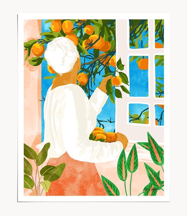 Woman & Orange Grove Art Print, Watercolor Painting Wall Art | 83 Oranges® Throughout Orange Grove Wall Art (View 14 of 15)