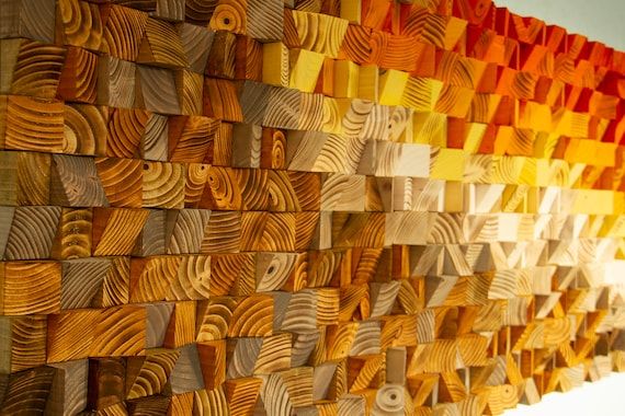 Wood Wall Art Orange White Art Reclaimed 3d Wood Mosaic – Etsy Uk Pertaining To Orange Wood Wall Art (View 9 of 15)