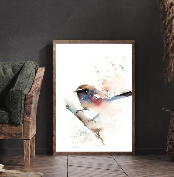 Wren Bird Wall Art Print Bird Watercolor Painting Bird – Etsy Italia With Watercolor Wall Art (View 8 of 15)