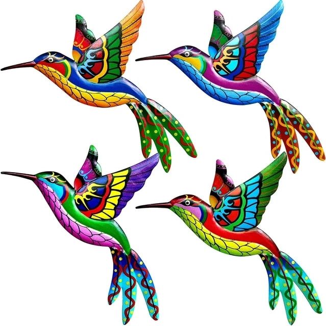 1pcs Metal Hummingbird Wall Art Colorful Birds Hand Made 3d Metal Birds  Wall Art Sculpture Outdoor Hanging Ornaments Art Crafts – Aliexpress Inside 3d Metal Colorful Birds Sculptures (Photo 6 of 15)
