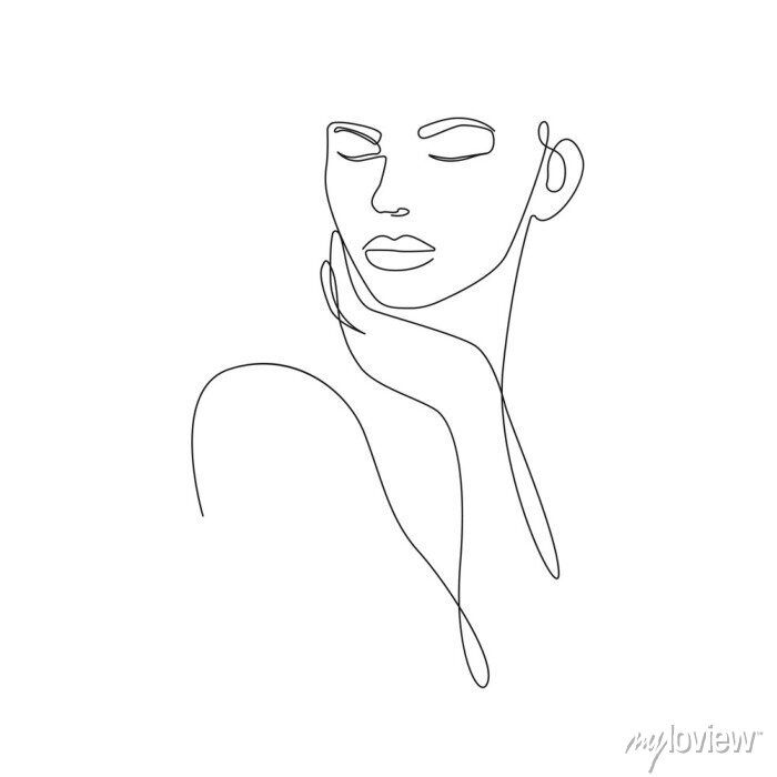 Abstract Line Art Woman Face. Woman Head One Line Drawing. Female Canvas  Prints For The Wall • Canvas Prints Body, Minimalist, Handwritten |  Myloview Inside One Line Women Body Face Wall Art (Photo 5 of 15)