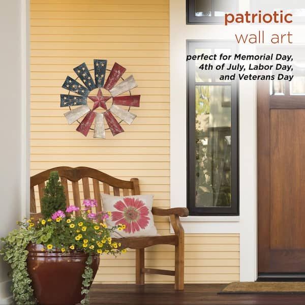 Alpine Corporation 21 In. Tall Indoor/outdoor Patriotic Windmill Wall Art  Decor Yhl430hh – The Home Depot With Indoor Outdoor Wall Art (Photo 6 of 15)