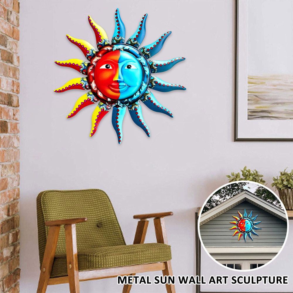 Austok Metal Sun Wall Art Decor, Sun Moon Star, Metal & Glass Hanging Wall  Decoration For Living Room Bedroom Bathroom Garden Patio Porch Fence  Balcony – Walmart In Metal &amp; Glass Hanging Wall Art (View 8 of 15)