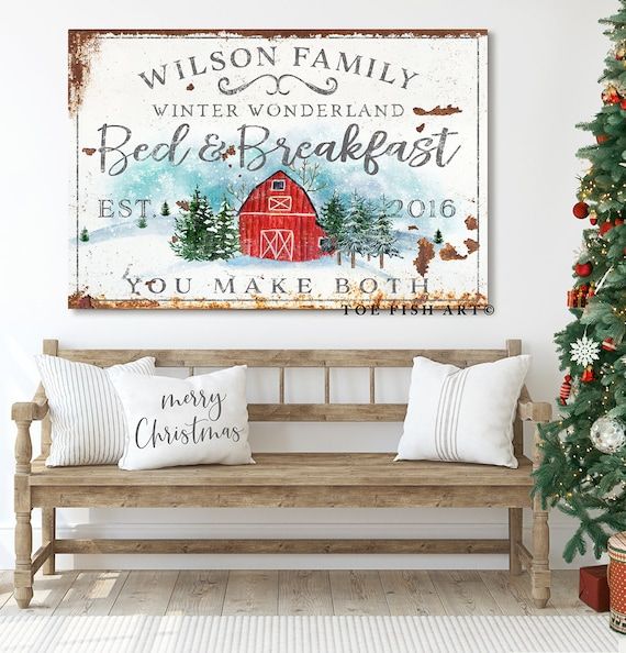 Bed And Breakfast Sign Rustic Farmhouse Christmas Wall Decor – Etsy Pertaining To Farmhouse Ornament Wall Art (View 4 of 15)