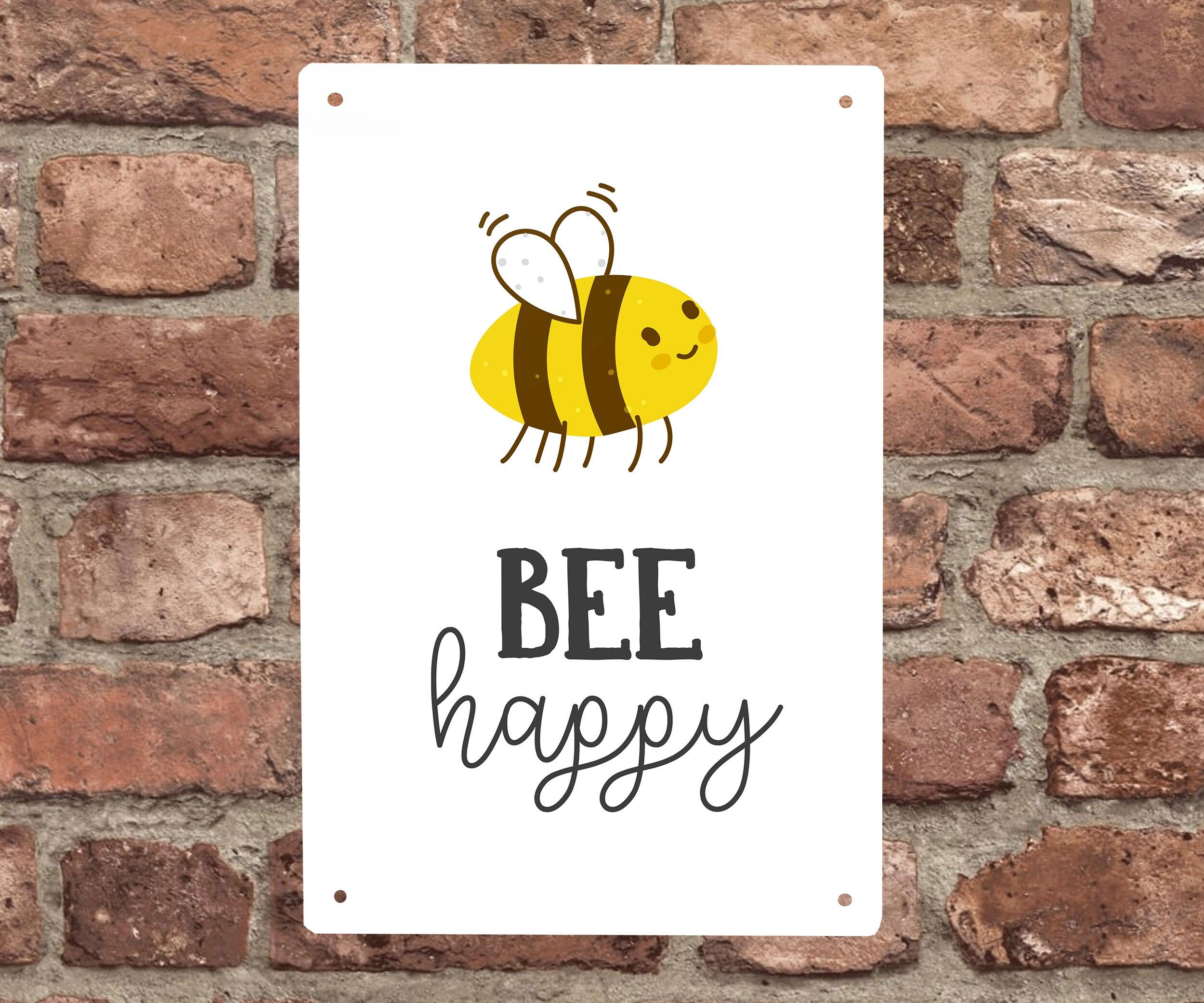 Bee Happy Metal Wall Sign / Decor / Wall Art / Bee Happy Print – Etsy In Metal Wall Bumble Bee Wall Art (View 10 of 15)