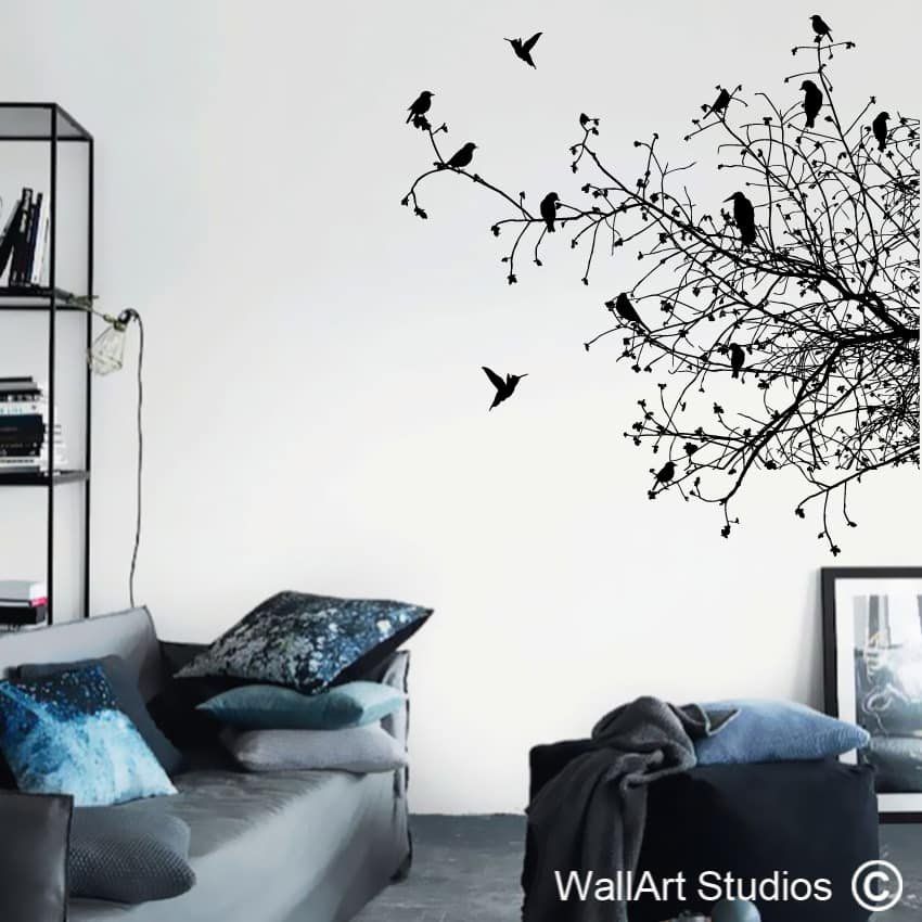 Birds On Branches Silhouette | Home Decor Decals | Wall Art Studios With Regard To Silhouette Bird Wall Art (Photo 5 of 15)