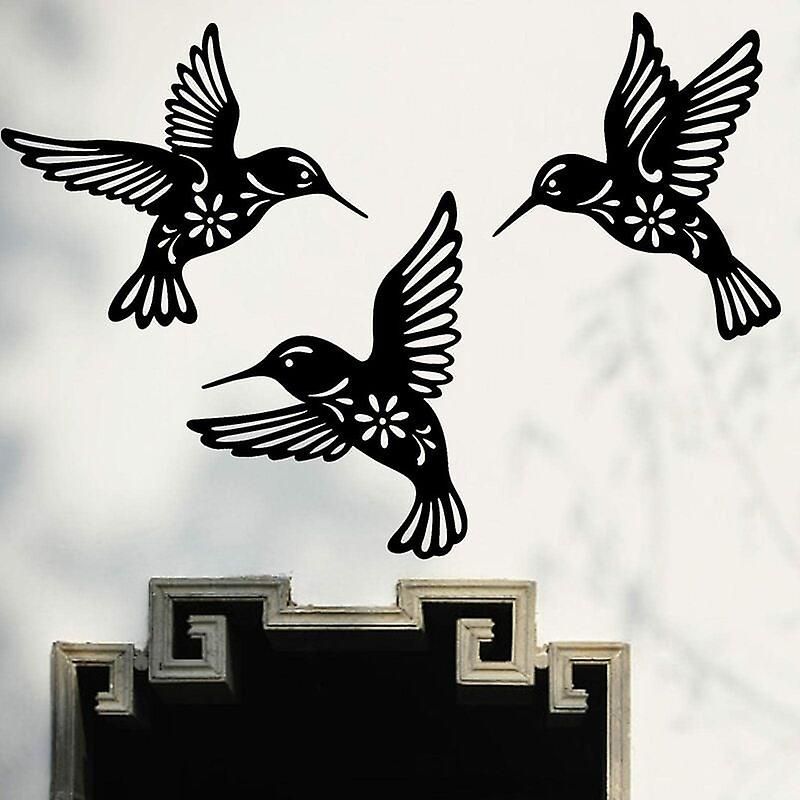 Black Metal Bird Hummingbird Wall Decor, 3 Pieces  (View 7 of 15)