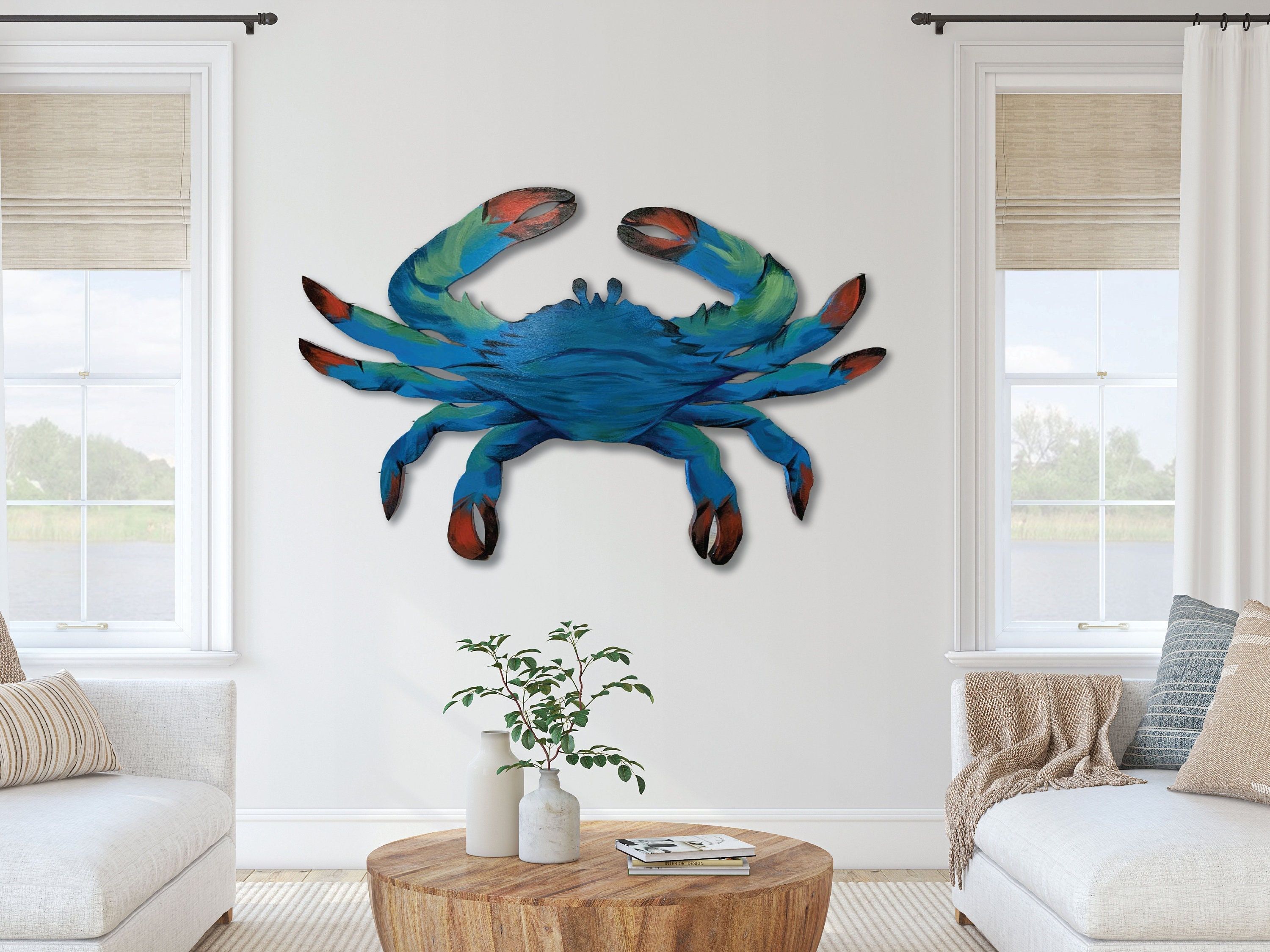 Blue Crab Outdoor Decor Gift For Him. Patio Bar Crab Wall Art. – Etsy With Crab Wall Art (Photo 14 of 15)