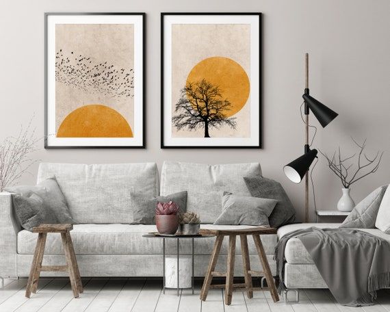 Buy Sunset Silhouette Set Of 2 Prints Wall Art Set Abstract Art Online In  India – Etsy For Abstract Silhouette Wall Sculptures (Photo 5 of 15)