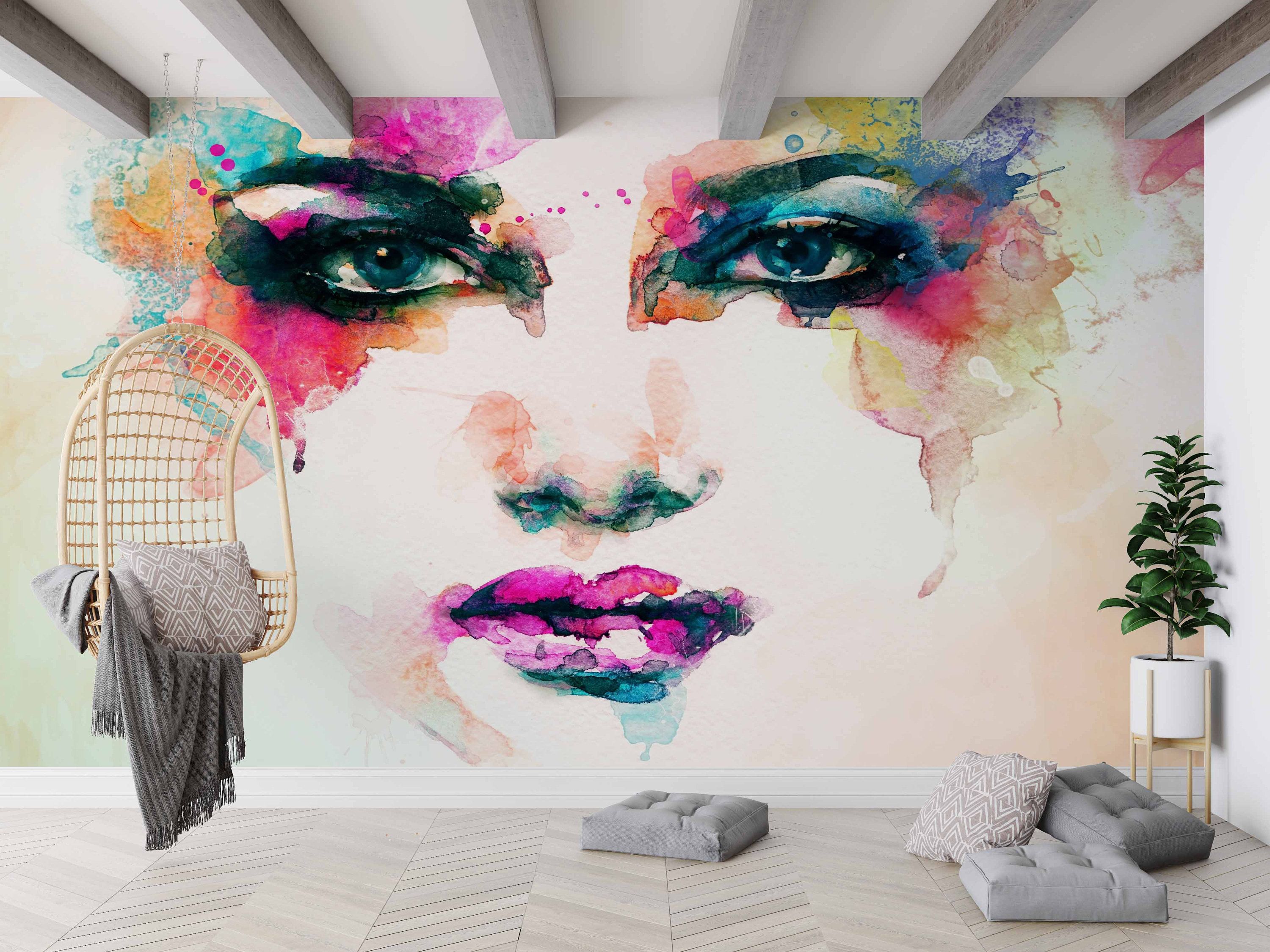 Colorful Wallpaper Abstract Woman Wall Art Face Wall – Etsy New Zealand With Regard To Women Face Wall Art (Photo 13 of 15)