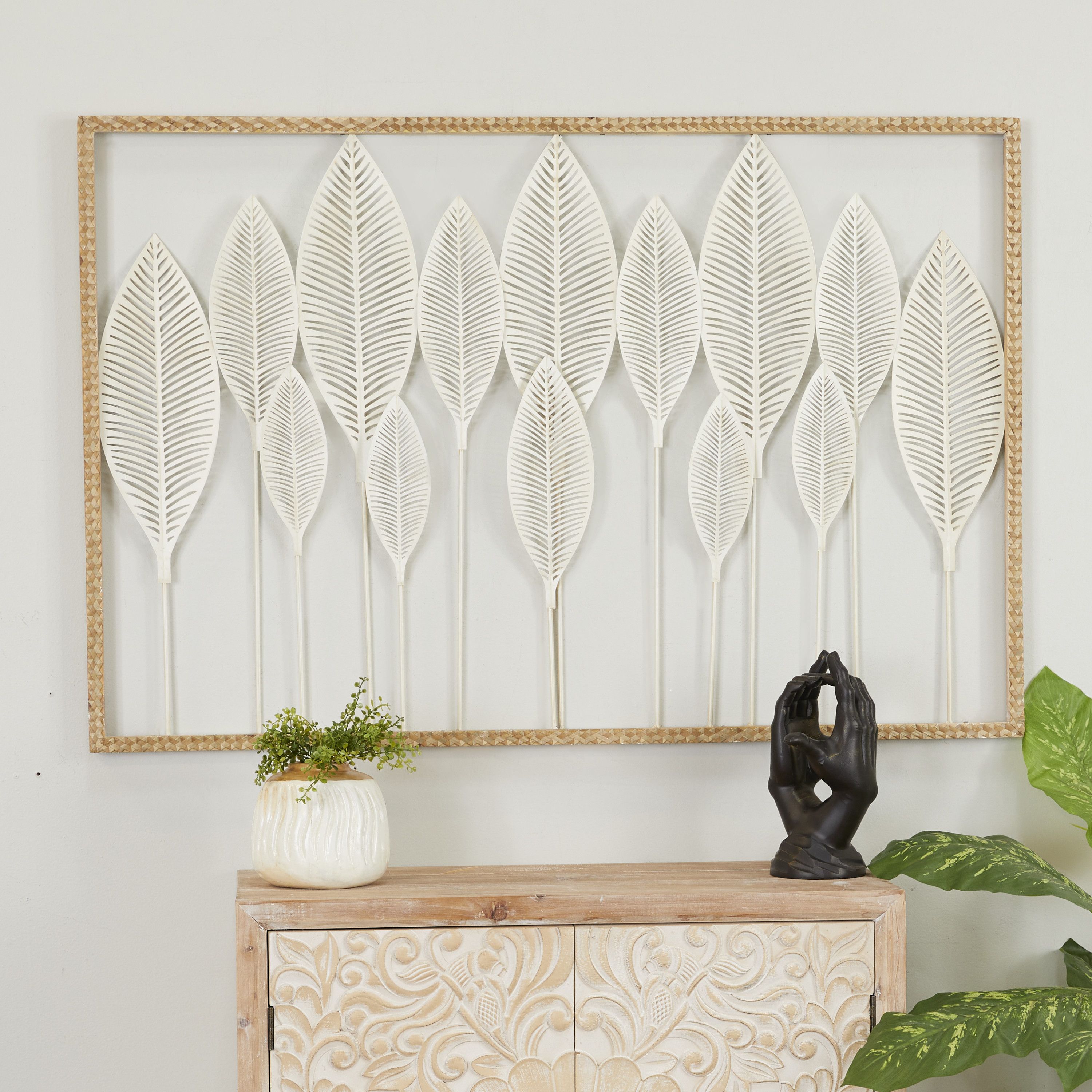 Decmode White Metal Tall Cut Out Leaf Wall Decor With Intricate Laser Cut  Designs – Walmart Intended For Tall Cut Out Leaf Wall Art (Photo 14 of 15)