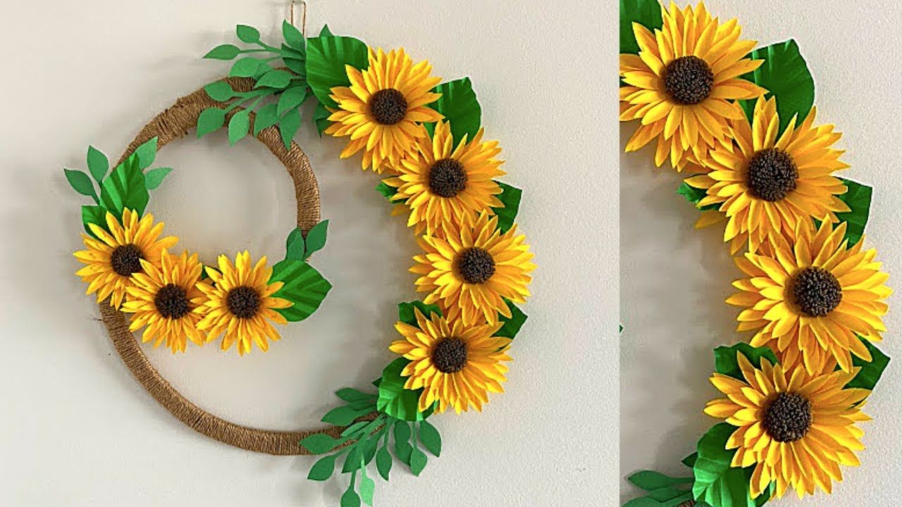Easy Flower Wall Decoration Ideas | Diy Paper Sunflower Wreath | Wall  Hanging Craft Ideas – Youtube For Hanging Sunflower (Photo 6 of 15)