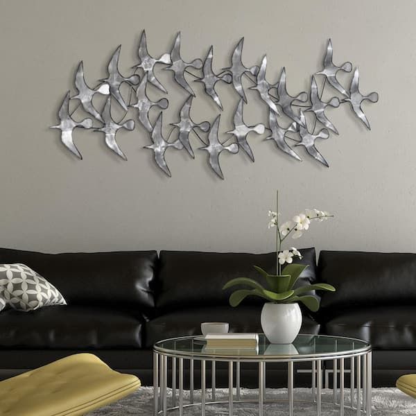 Empire Art Direct "flock" Hand Painted Etched Metal Wall Sculpture 52.0 In.  X 22.8 In. Adm 6093a 2553 – The Home Depot Pertaining To Gray Metal Wall Art (Photo 15 of 15)