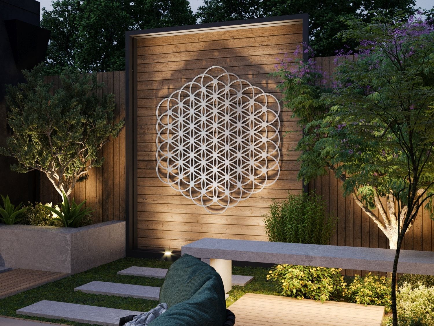 Flower Of Life Outdoor Metal Wall Art Sculpture Sacred – Etsy France Throughout Indoor Outdoor Wall Art (View 2 of 15)