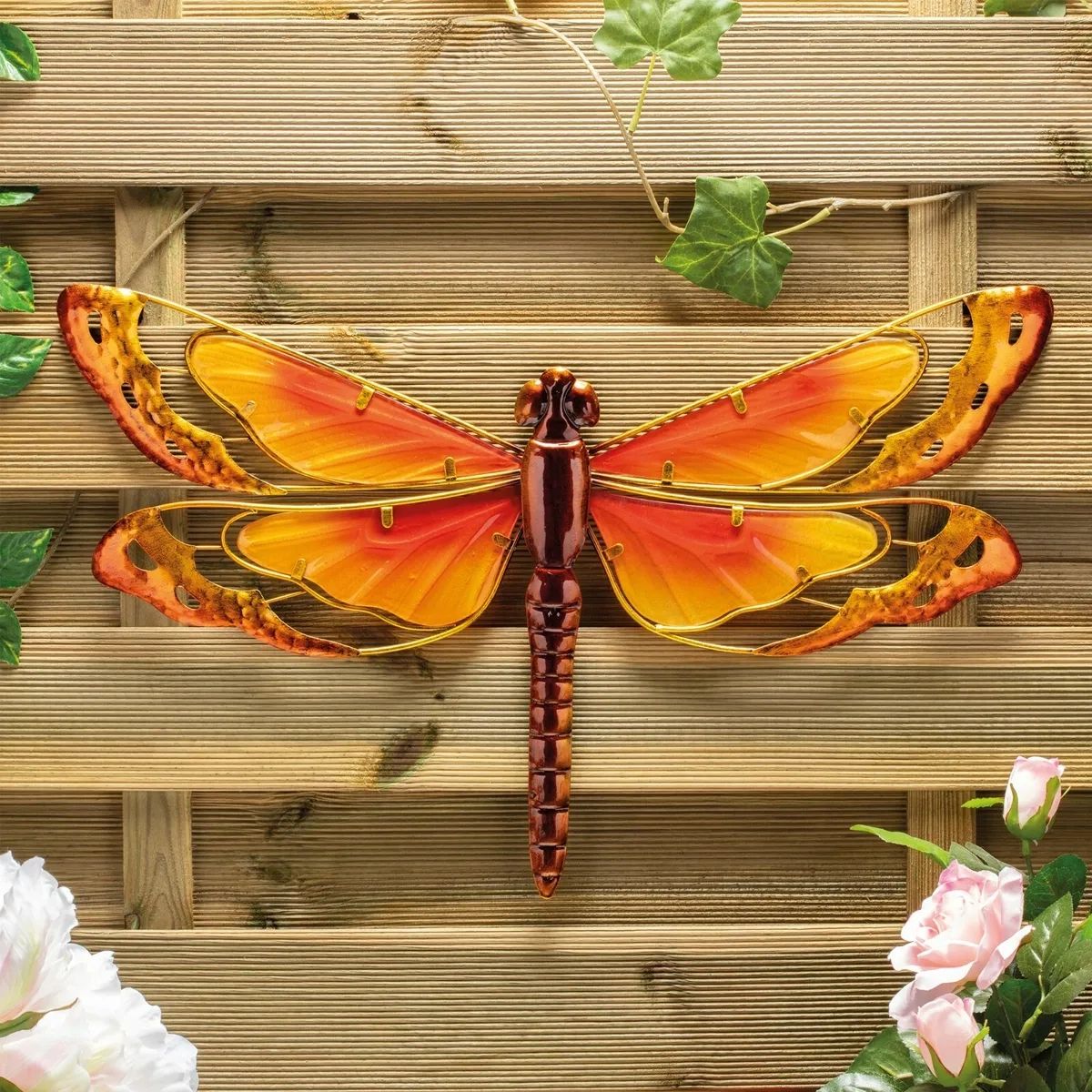 Garden Gear Large Metal & Glass Hanging Dragonfly Indoor & Outdoor Wall  Art New | Ebay Inside Metal &amp; Glass Hanging Wall Art (Photo 6 of 15)