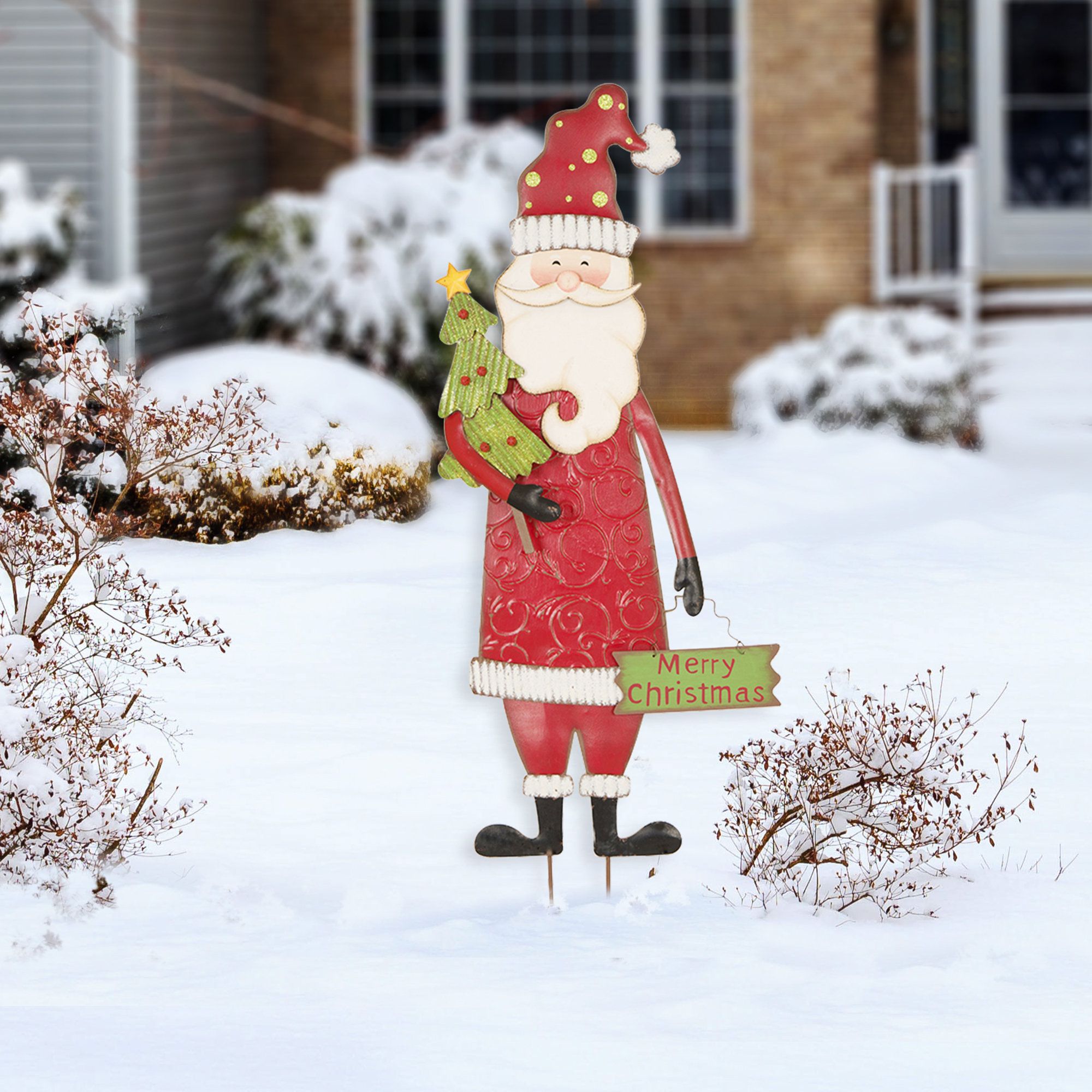 Glitzhome 36"h Metal Christmas Santa Yard Stake Or Standing Decor Or Wall  Decor & Reviews | Wayfair Within Metal Sign Stake Wall Art (View 14 of 15)