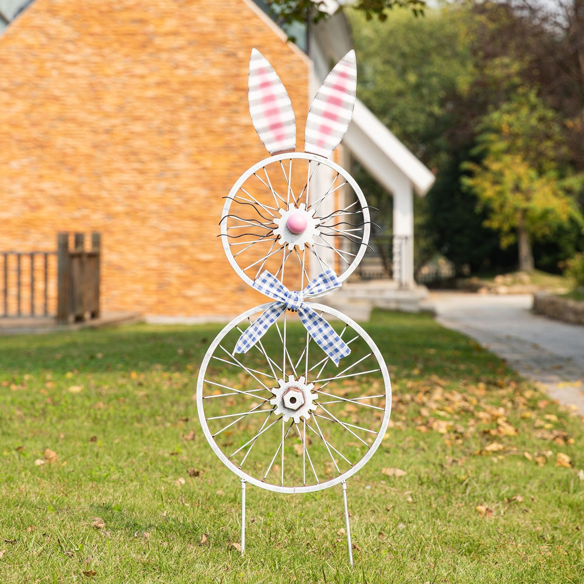 Glitzhome 38"h Metal Easter Wheel Bunny Yard Stake Wall Decor – On Sale – –  35052055 Inside Metal Sign Stake Wall Art (View 9 of 15)