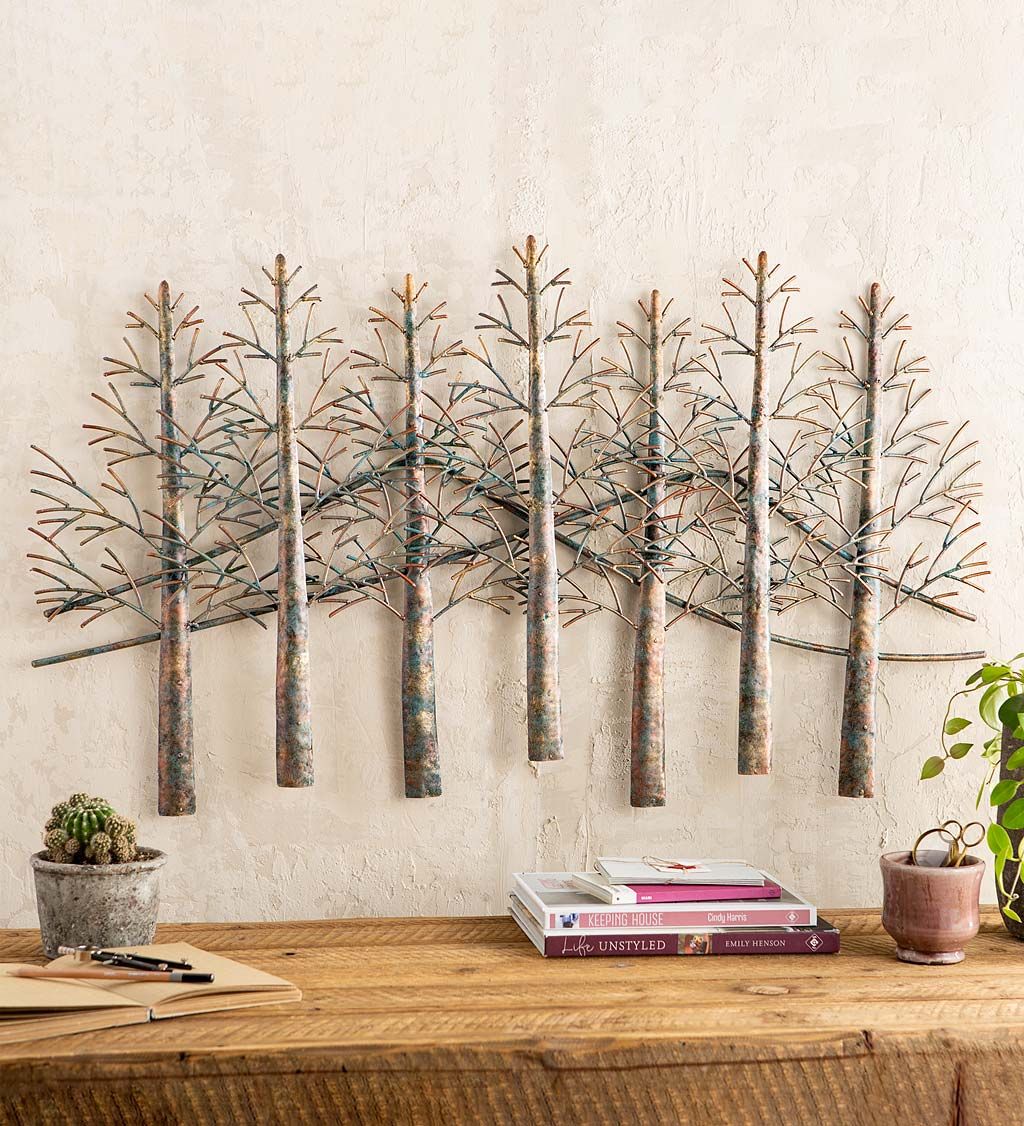 Indoor/outdoor Handmade Metal Trees And Mountains Wall Art | Plowhearth Throughout Hanging Wall Art For Indoor Outdoor (Photo 3 of 15)